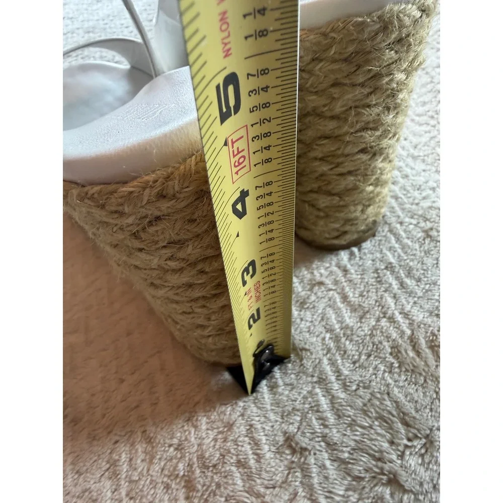 Stuart Weitzman White Patent Leather Espadrille Wedge Slingback Peep Toe 9.5 - Picture 8 of 12